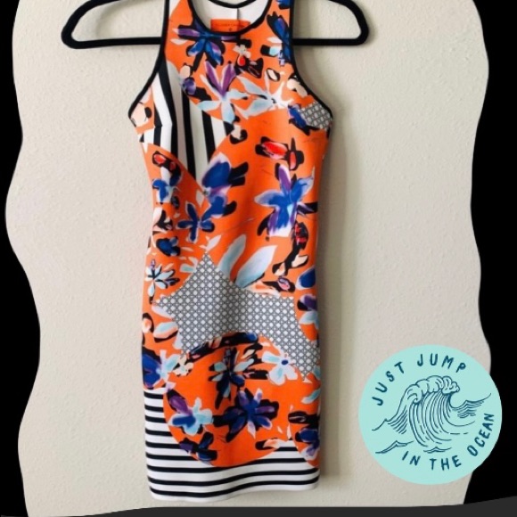 Clover Canyon Floral Discs Neoprene Dress Xs
